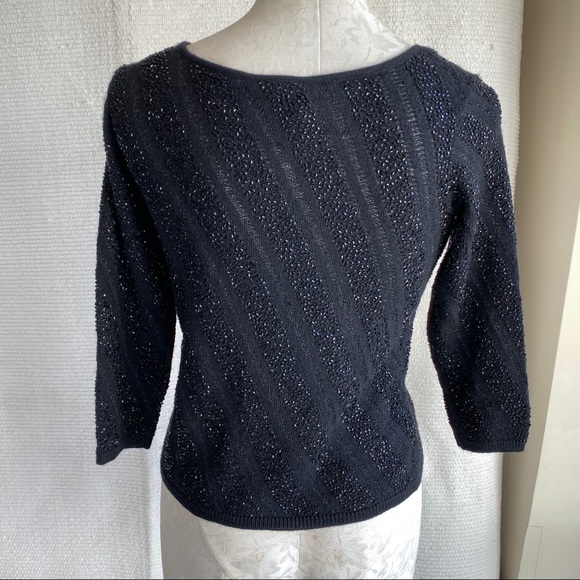 Vintage Y2K Beaded Striped Knit Top Party Sweater - Picture 3 of 8
